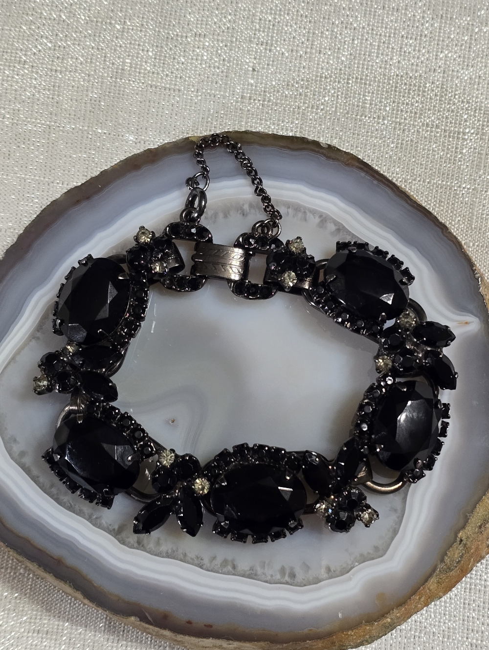 Vintage Juliana Bracelet Delizza & Elster Black Art Glass Rhinestones & Crystal